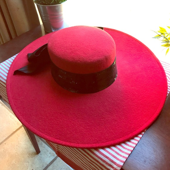 womens red wide brim hat